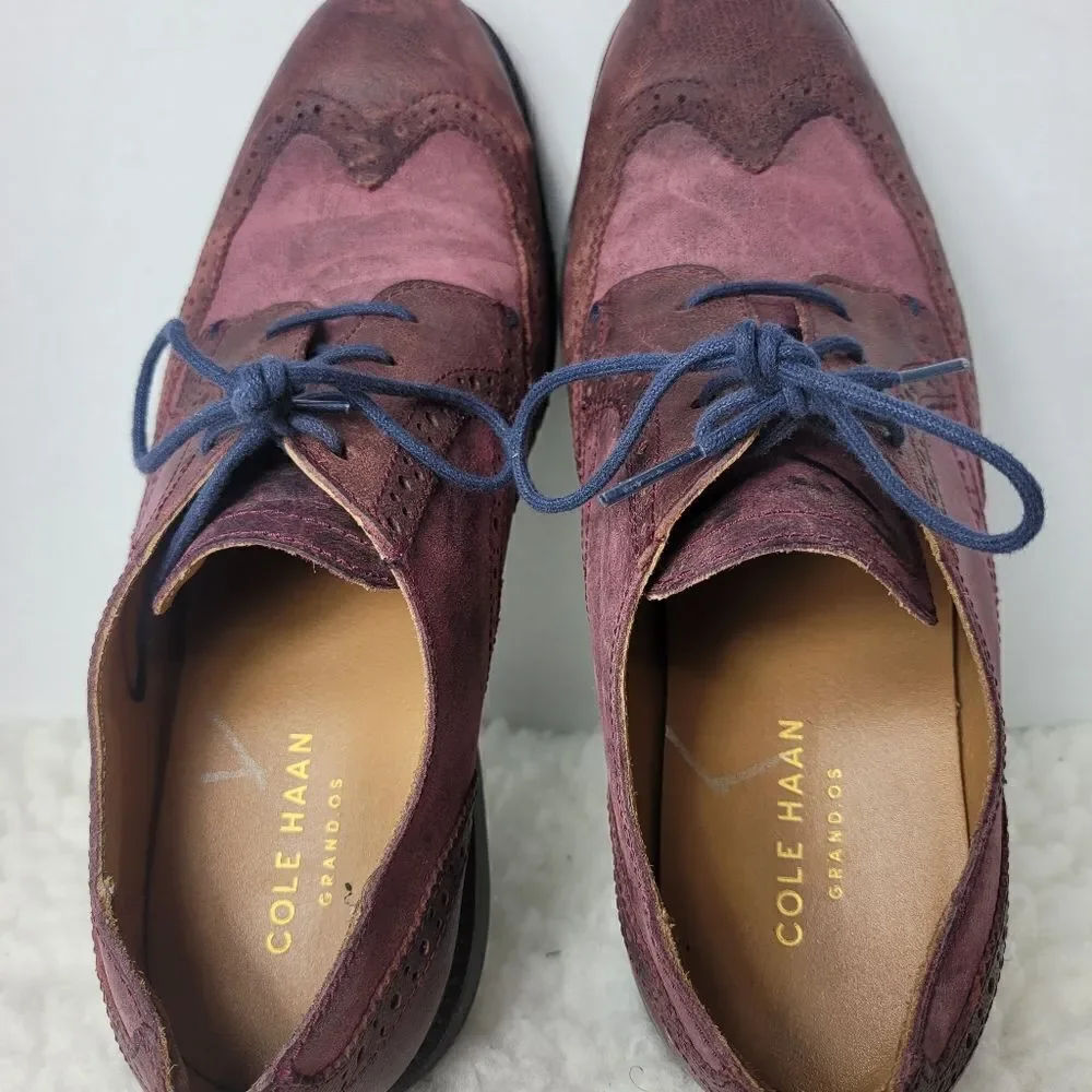 Cole Haan Grand Os Mens Size 9.5 Leather Oxford  C20234 Wingtip Burgendy Shoes